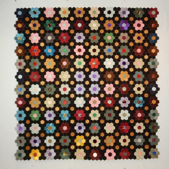 Other - Circa 1880 Silk Hexagon Mosaic Pattern Quilt Top